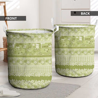 Hawaiian Hibiscus Honu Laundry Basket Sage Green Mele Kalikimaka Palaka Spirit - Polynesian Pride