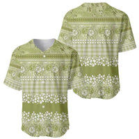 Hawaiian Hibiscus Honu Baseball Jersey Sage Green Mele Kalikimaka Palaka Spirit - Polynesian Pride