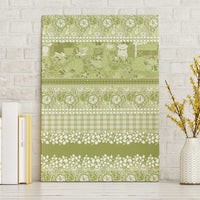 Hawaiian Hibiscus Honu Canvas Wall Art Sage Green Mele Kalikimaka Palaka Spirit - Polynesian Pride