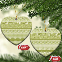 Hawaiian Hibiscus Honu Ceramic Ornament Sage Green Mele Kalikimaka Palaka Spirit - Polynesian Pride