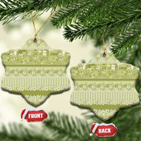 Hawaiian Hibiscus Honu Ceramic Ornament Sage Green Mele Kalikimaka Palaka Spirit - Polynesian Pride