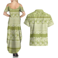 Hawaiian Hibiscus Honu Couples Matching Summer Maxi Dress and Hawaiian Shirt Sage Green Mele Kalikimaka Palaka Spirit - Polynesian Pride