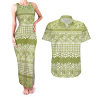 Hawaiian Hibiscus Honu Couples Matching Tank Maxi Dress and Hawaiian Shirt Sage Green Mele Kalikimaka Palaka Spirit - Polynesian Pride