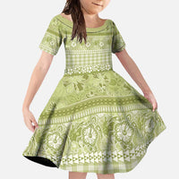 Hawaiian Hibiscus Honu Family Matching Long Sleeve Bodycon Dress and Hawaiian Shirt Sage Green Mele Kalikimaka Palaka Spirit LT9 Daughter's Dress Sage Green - Polynesian Pride