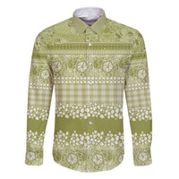 Hawaiian Hibiscus Honu Family Matching Mermaid Dress and Hawaiian Shirt Sage Green Mele Kalikimaka Palaka Spirit LT9 Dad's Shirt - Long Sleeve Sage Green - Polynesian Pride