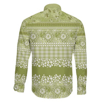 Hawaiian Hibiscus Honu Family Matching Off The Shoulder Long Sleeve Dress and Hawaiian Shirt Sage Green Mele Kalikimaka Palaka Spirit LT9 - Polynesian Pride
