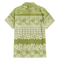 Hawaiian Hibiscus Honu Family Matching Off Shoulder Short Dress and Hawaiian Shirt Sage Green Mele Kalikimaka Palaka Spirit - Polynesian Pride