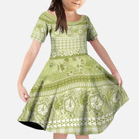 Hawaiian Hibiscus Honu Family Matching Puletasi and Hawaiian Shirt Sage Green Mele Kalikimaka Palaka Spirit LT9 Daughter's Dress Sage Green - Polynesian Pride