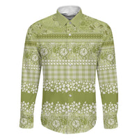 Hawaiian Hibiscus Honu Family Matching Short Sleeve Bodycon Dress and Hawaiian Shirt Sage Green Mele Kalikimaka Palaka Spirit LT9 Dad's Shirt - Long Sleeve Sage Green - Polynesian Pride