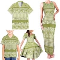 Hawaiian Hibiscus Honu Family Matching Tank Maxi Dress and Hawaiian Shirt Sage Green Mele Kalikimaka Palaka Spirit - Polynesian Pride