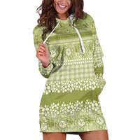 Hawaiian Hibiscus Honu Hoodie Dress Sage Green Mele Kalikimaka Palaka Spirit - Polynesian Pride