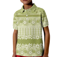 Hawaiian Hibiscus Honu Kid Polo Shirt Sage Green Mele Kalikimaka Palaka Spirit - Polynesian Pride