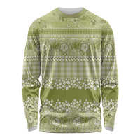 Hawaiian Hibiscus Honu Long Sleeve Shirt Sage Green Mele Kalikimaka Palaka Spirit - Polynesian Pride