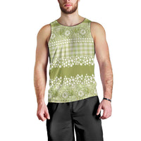 Hawaiian Hibiscus Honu Men Tank Top Sage Green Mele Kalikimaka Palaka Spirit - Polynesian Pride