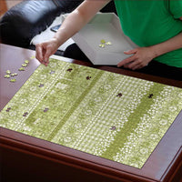 Hawaiian Hibiscus Honu Puzzle Sage Green Mele Kalikimaka Palaka Spirit - Polynesian Pride