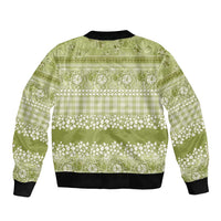 Hawaiian Hibiscus Honu Sleeve Zip Bomber Jacket Sage Green Mele Kalikimaka Palaka Spirit - Polynesian Pride