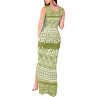 Hawaiian Hibiscus Honu Tank Maxi Dress Sage Green Mele Kalikimaka Palaka Spirit - Polynesian Pride