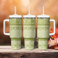 Hawaiian Hibiscus Honu Tumbler With Handle Sage Green Mele Kalikimaka Palaka Spirit - Polynesian Pride