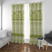 Hawaiian Hibiscus Honu Window Curtain Sage Green Mele Kalikimaka Palaka Spirit - Polynesian Pride