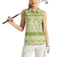 Hawaiian Hibiscus Honu Women Sleeveless Polo Shirt Sage Green Mele Kalikimaka Palaka Spirit - Polynesian Pride
