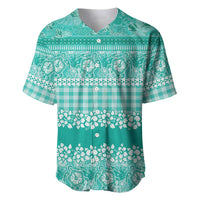 Hawaiian Hibiscus Honu Baseball Jersey Turquoise Mele Kalikimaka Palaka Spirit LT9 Turquoise - Polynesian Pride