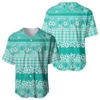 Hawaiian Hibiscus Honu Baseball Jersey Turquoise Mele Kalikimaka Palaka Spirit LT9 - Polynesian Pride