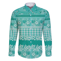 Hawaiian Hibiscus Honu Family Matching Long Sleeve Bodycon Dress and Hawaiian Shirt Turquoise Mele Kalikimaka Palaka Spirit - Polynesian Pride