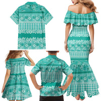 Hawaiian Hibiscus Honu Family Matching Mermaid Dress and Hawaiian Shirt Turquoise Mele Kalikimaka Palaka Spirit LT9 - Polynesian Pride