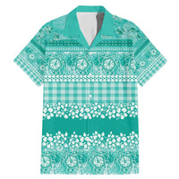Hawaiian Hibiscus Honu Family Matching Mermaid Dress and Hawaiian Shirt Turquoise Mele Kalikimaka Palaka Spirit LT9 Dad's Shirt - Short Sleeve Turquoise - Polynesian Pride