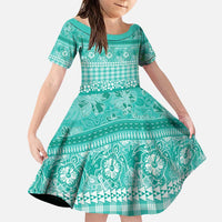 Hawaiian Hibiscus Honu Family Matching Puletasi and Hawaiian Shirt Turquoise Mele Kalikimaka Palaka Spirit LT9 Daughter's Dress Turquoise - Polynesian Pride