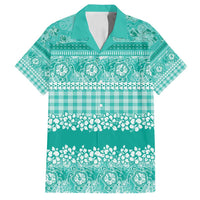 Hawaiian Hibiscus Honu Family Matching Puletasi and Hawaiian Shirt Turquoise Mele Kalikimaka Palaka Spirit LT9 Dad's Shirt - Short Sleeve Turquoise - Polynesian Pride