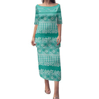 Hawaiian Hibiscus Honu Family Matching Puletasi and Hawaiian Shirt Turquoise Mele Kalikimaka Palaka Spirit LT9 Turquoise - Polynesian Pride