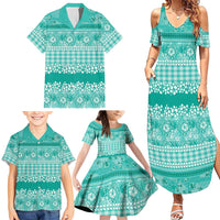 Hawaiian Hibiscus Honu Family Matching Summer Maxi Dress and Hawaiian Shirt Turquoise Mele Kalikimaka Palaka Spirit - Polynesian Pride