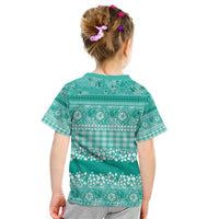 Hawaiian Hibiscus Honu Kid T Shirt Turquoise Mele Kalikimaka Palaka Spirit - Polynesian Pride
