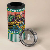 Hawaiian Pineapples Skull 4 in 1 Can Cooler Tumbler Mele Kalikimaka Palaka Quilt Pattern - Polynesian Pride