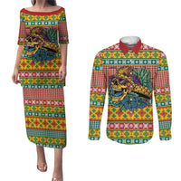 Hawaiian Pineapples Skull Couples Matching Puletasi and Long Sleeve Button Shirt Mele Kalikimaka Palaka Quilt Pattern - Polynesian Pride