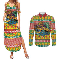 Hawaiian Pineapples Skull Couples Matching Summer Maxi Dress and Long Sleeve Button Shirt Mele Kalikimaka Palaka Quilt Pattern LT9 Yellow - Polynesian Pride