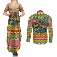 Hawaiian Pineapples Skull Couples Matching Summer Maxi Dress and Long Sleeve Button Shirt Mele Kalikimaka Palaka Quilt Pattern LT9 - Polynesian Pride