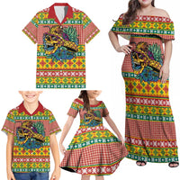 Hawaiian Pineapples Skull Family Matching Off Shoulder Maxi Dress and Hawaiian Shirt Mele Kalikimaka Palaka Quilt Pattern - Polynesian Pride