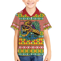Hawaiian Pineapples Skull Family Matching Puletasi and Hawaiian Shirt Mele Kalikimaka Palaka Quilt Pattern LT9 - Polynesian Pride