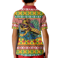 Hawaiian Pineapples Skull Kid Polo Shirt Mele Kalikimaka Palaka Quilt Pattern LT9 - Polynesian Pride