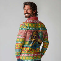 Hawaiian Pineapples Skull Long Sleeve Polo Shirt Mele Kalikimaka Palaka Quilt Pattern - Polynesian Pride