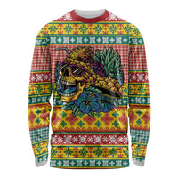 Hawaiian Pineapples Skull Long Sleeve Shirt Mele Kalikimaka Palaka Quilt Pattern - Polynesian Pride