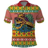 Hawaiian Pineapples Skull Polo Shirt Mele Kalikimaka Palaka Quilt Pattern LT9 Yellow - Polynesian Pride