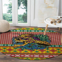 Hawaiian Pineapples Skull Round Carpet Mele Kalikimaka Palaka Quilt Pattern - Polynesian Pride