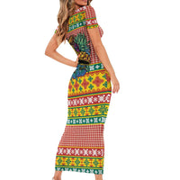 Hawaiian Pineapples Skull Short Sleeve Bodycon Dress Mele Kalikimaka Palaka Quilt Pattern LT9 - Polynesian Pride