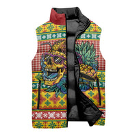 Hawaiian Pineapples Skull Sleeveless Puffer Jacket Mele Kalikimaka Palaka Quilt Pattern - Polynesian Pride