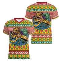 Hawaiian Pineapples Skull Women V-Neck T-Shirt Mele Kalikimaka Palaka Quilt Pattern - Polynesian Pride