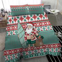 Hawaiian Funny Santa Surf Bedding Set Mele Kalikimaka Palaka Quilt Pattern - Polynesian Pride