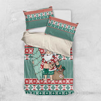 Hawaiian Funny Santa Surf Bedding Set Mele Kalikimaka Palaka Quilt Pattern - Polynesian Pride
